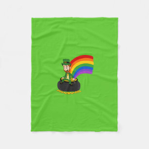 Cartoon leprechaun sitting on a pot of gold fleece blanket