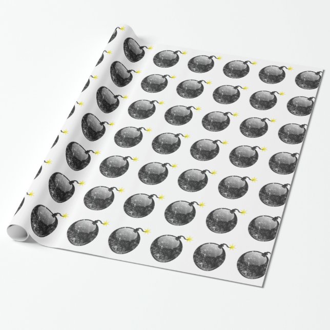 Cartoon Letterpress Style Bomb Wrapping Paper (Unrolled)