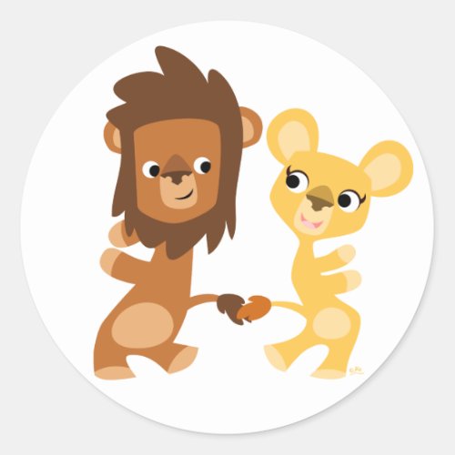 Cartoon Lion and Lioness  dancing round sticker