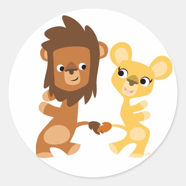 Cartoon Lion and Lioness  dancing round sticker (Front)