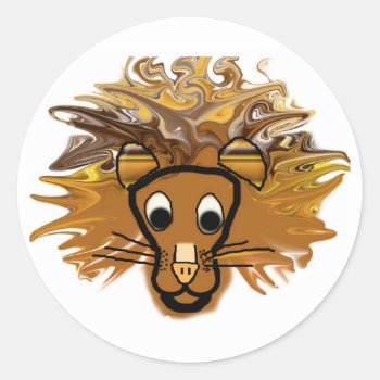 Cartoon Lion Classic Round Sticker by sharpcreations at Zazzle