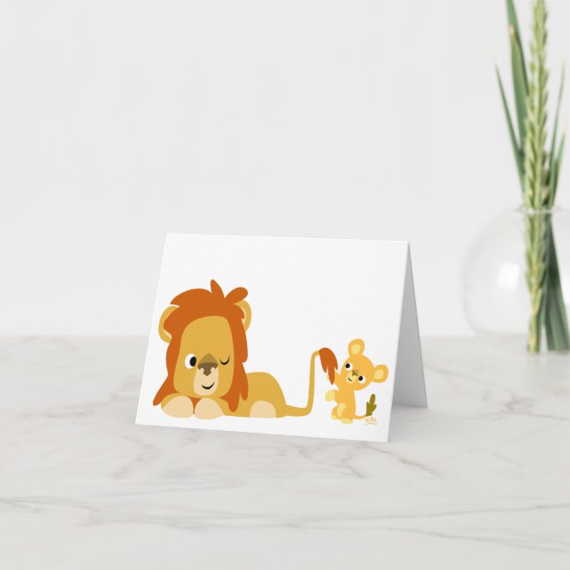 Cartoon Lion Dad and Cub notecard (Front)