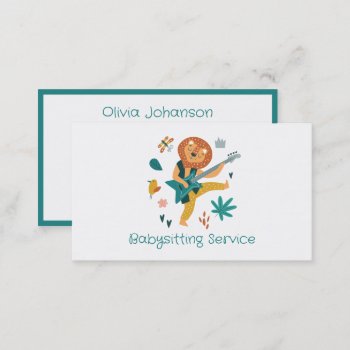 Cartoon Lion & Guitar Babysitting Service   Business Card by gogaonzazzle at Zazzle