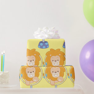 Cartoon Lion Jumping Through Ring Wrapping Paper