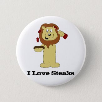 Cartoon Lion With Steaks Button