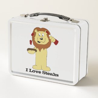 Cartoon Lion With Steaks Long Apron Metal Lunch Box