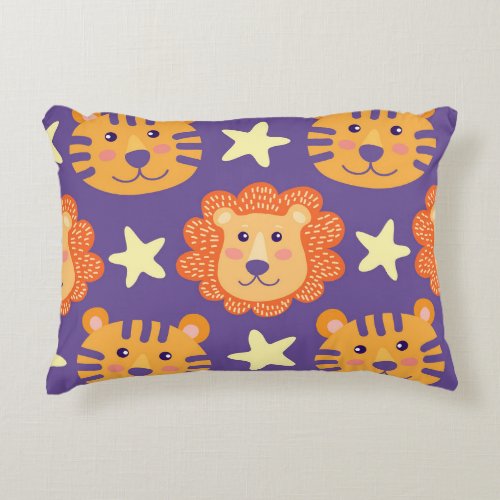 Cartoon Lions  Tigers Vintage Accent Pillow