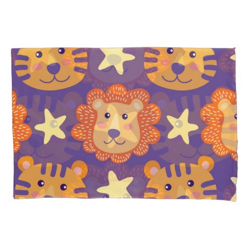 Cartoon Lions  Tigers Vintage Pillow Case
