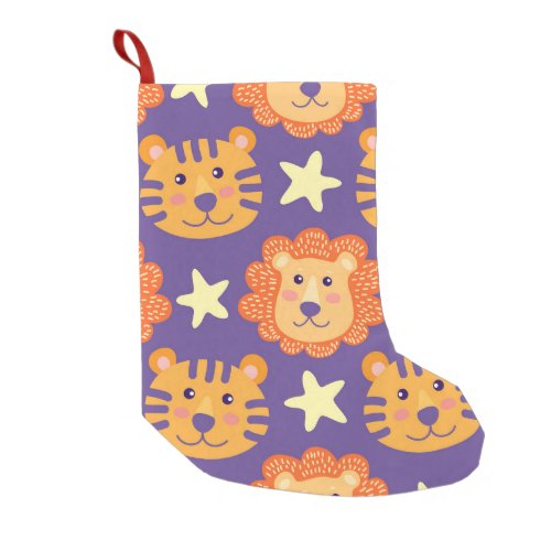 Cartoon Lions  Tigers Vintage Small Christmas Stocking