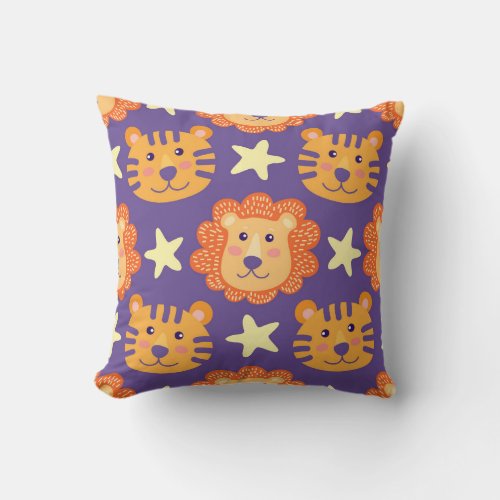 Cartoon Lions  Tigers Vintage Throw Pillow