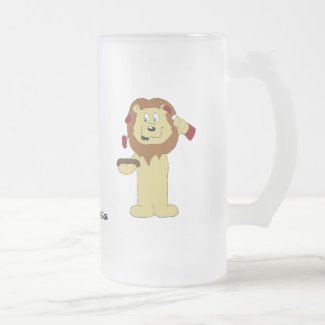 Cartoon Lions With Steak And Sauce Frosted Glass B Frosted Glass Beer Mug