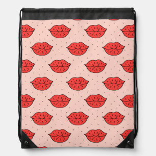 Cartoon lips: feminist doodle pattern. drawstring bag