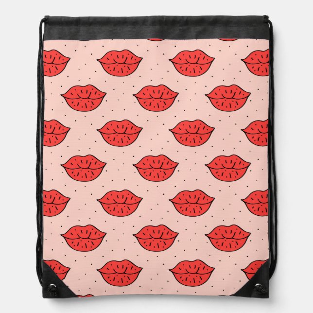 Cartoon lips: feminist doodle pattern. drawstring bag (Front)