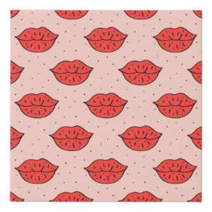 Cartoon lips: feminist doodle pattern. faux canvas print