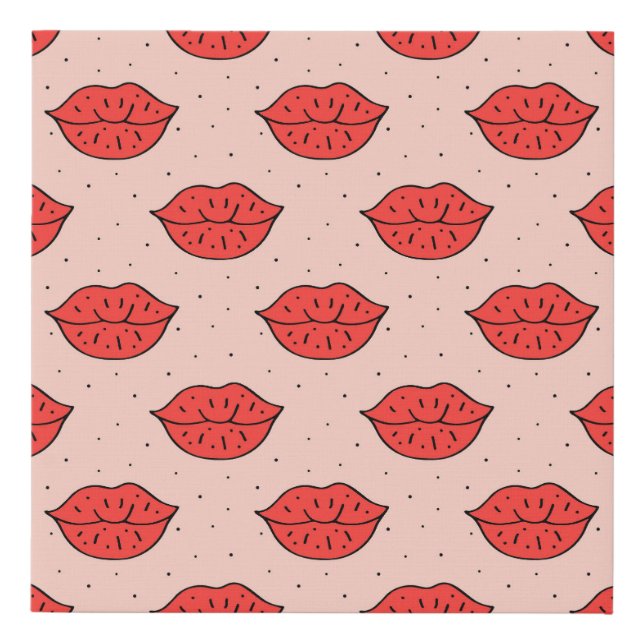 Cartoon lips: feminist doodle pattern. faux canvas print (Front)