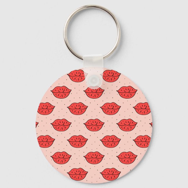 Cartoon lips: feminist doodle pattern. keychain (Front)