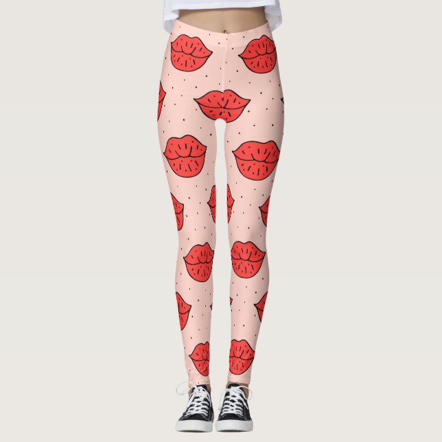 Cartoon lips: feminist doodle pattern. leggings (Front)