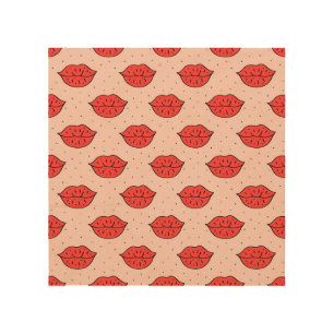 Cartoon lips: feminist doodle pattern. wood wall art