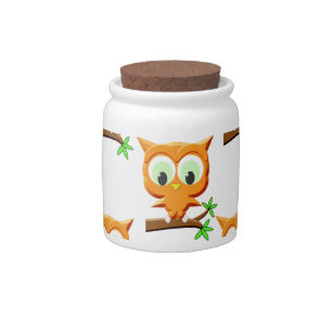 Cartoon Little Owl On Branch Pattern Candy Jar