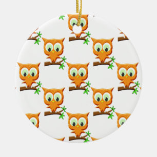 Cartoon Little Owl On Branch Pattern Ceramic Ornament