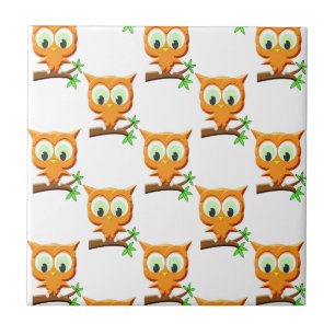 Cartoon Little Owl On Branch Pattern Ceramic Tile