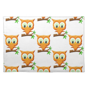 Cartoon Little Owl On Branch Pattern Cloth Placemat