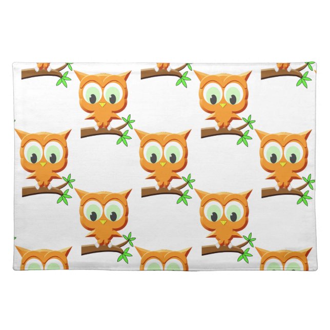 Cartoon Little Owl On Branch Pattern Cloth Placemat (Front)
