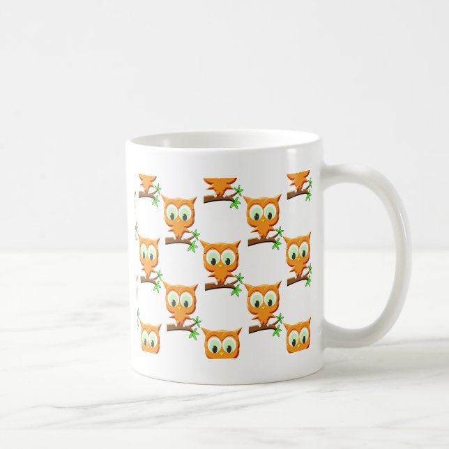 Cartoon Little Owl On Branch Pattern Coffee Mug (Right)