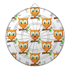 Cartoon Little Owl On Branch Pattern Dart Board