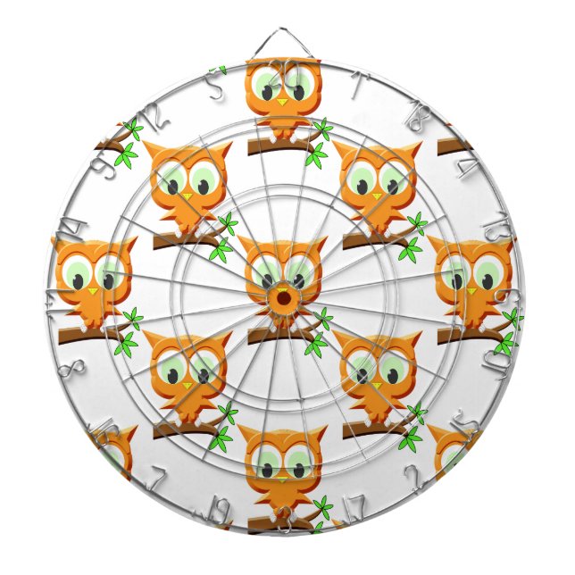 Cartoon Little Owl On Branch Pattern Dart Board (Front)