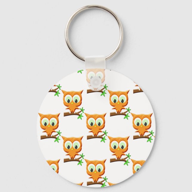 Cartoon Little Owl On Branch Pattern Keychain (Front)
