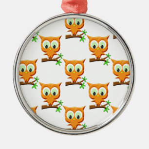 Cartoon Little Owl On Branch Pattern Metal Ornament