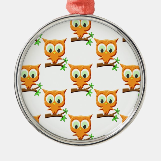 Cartoon Little Owl On Branch Pattern Metal Ornament (Front)