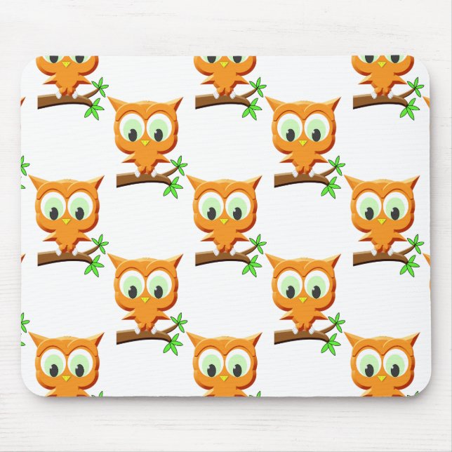 Cartoon Little Owl On Branch Pattern Mouse Pad (Front)