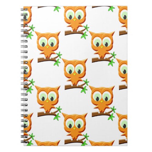 Cartoon Little Owl On Branch Pattern Notebook