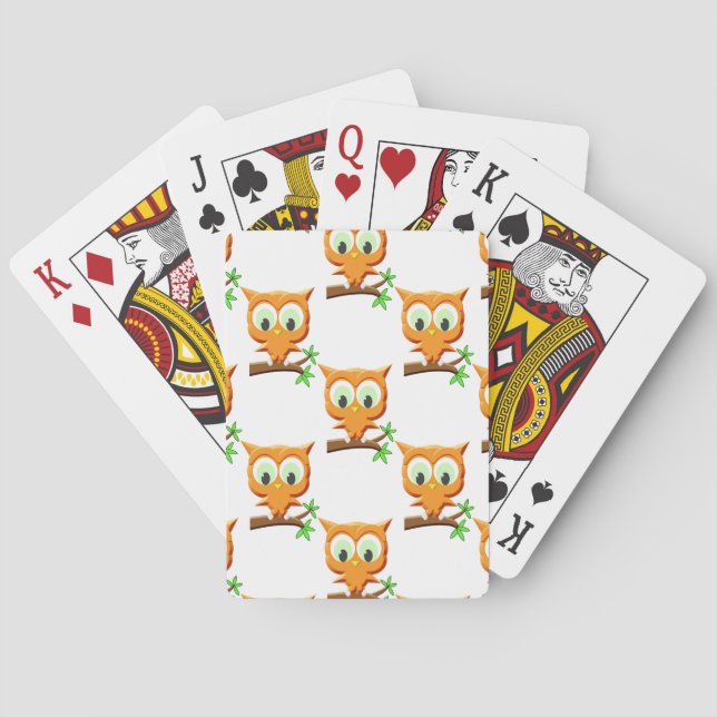 Cartoon Little Owl On Branch Pattern Poker Cards (Back)
