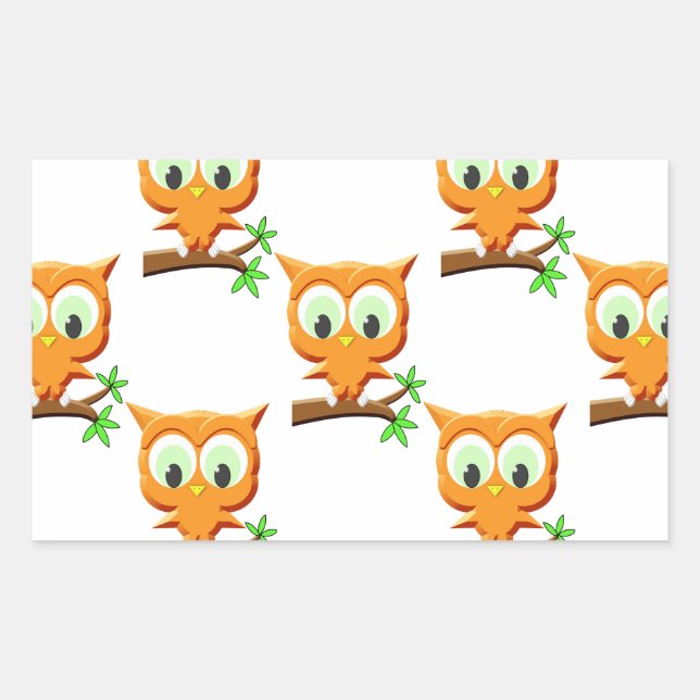 Cartoon Little Owl On Branch Pattern Rectangular Sticker (Front)
