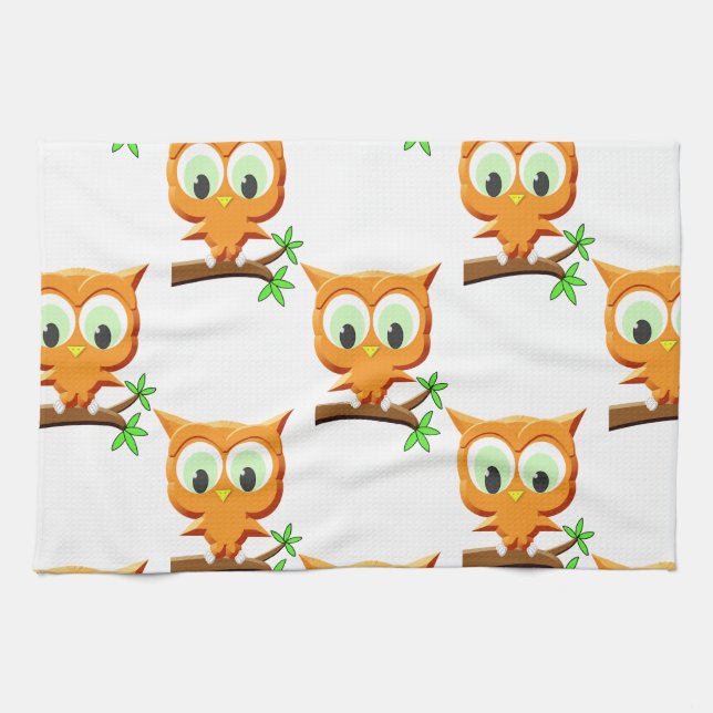 Cartoon Little Owl On Branch Pattern Towel (Horizontal)
