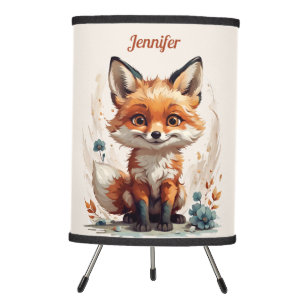 Cartoon Little Red Fox Watercolor Personalized Tripod Lamp