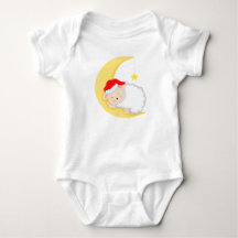 Cartoon little sheep sleep on the moon Christmas
