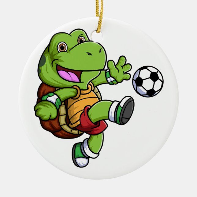 cartoon little turtle playing soccer ceramic ornament (Front)
