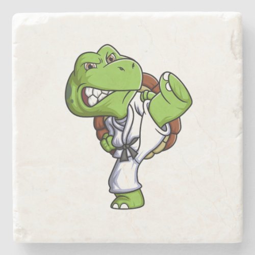 cartoon little turtle training karate stone coaster