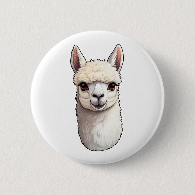 Cartoon llama illustration button (Front)