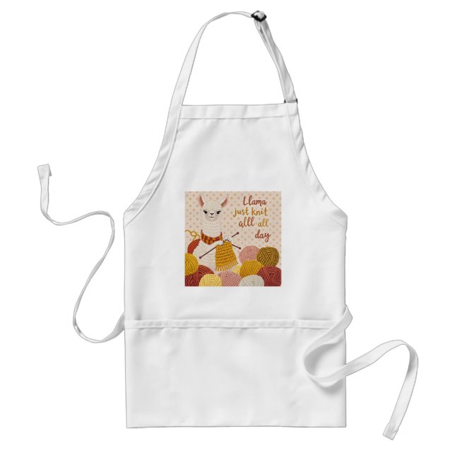 Cartoon llama wearing a knit scarf  adult apron (Front)
