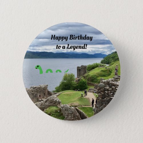 Cartoon Loch Ness Monster Funny Birthday Gift Button
