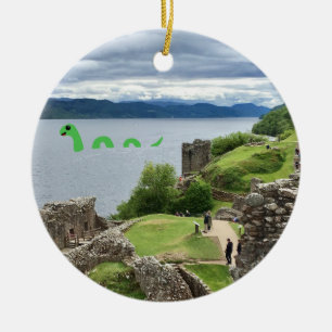 Cartoon Loch Ness Monster Urquhart Castle Funny Ceramic Ornament