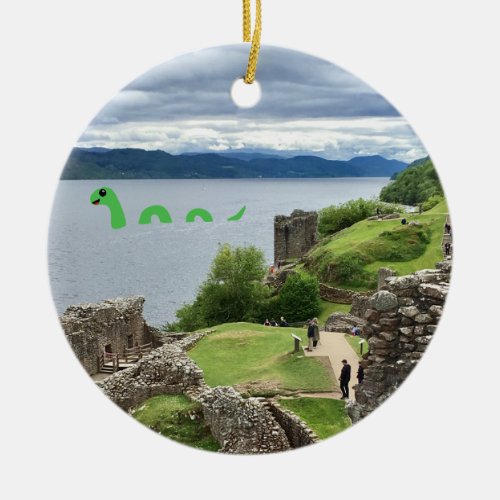 Cartoon Loch Ness Monster Urquhart Castle Funny Ceramic Ornament