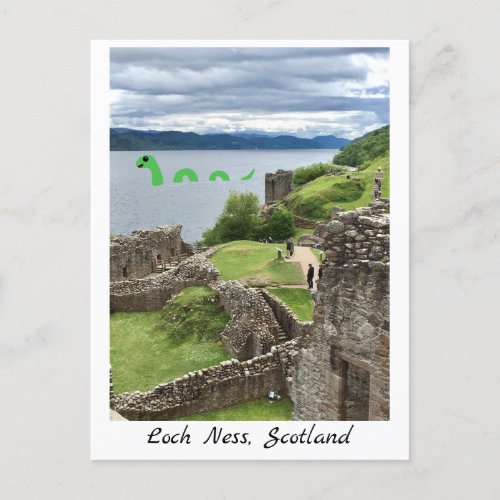 Cartoon Loch Ness Monster  Urquhart Castle Funny Postcard