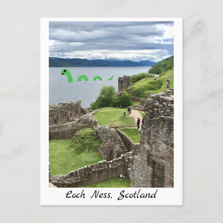 Cartoon Loch Ness Monster & Urquhart Castle Funny Postcard | Zazzle