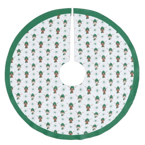 Cartoon Longhorn in Green Ski Cap  Scarf Pattern Brushed Polyester Tree Skirt